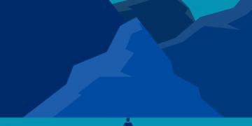 Businessman running into the peak. Flat cartoon style design.