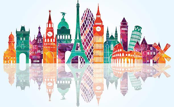 Europe skyline detailed silhouette. Vector illustration