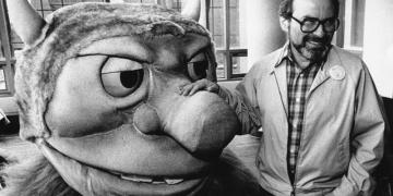 FILE - In this Sept. 25, 1985 file photo, author Maurice Sendak poses with one of the characters from his book "Where the Wild Things Are," designed for the operatic adaptation of his book in St. Paul, Minn. Sendak died, Tuesday, May 8, 2012 at Danbury Hospital in Danbury, Conn. He was 83. (AP Photo, file)