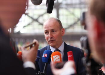 epa10647408 Irish Defense Minister Micheal Martin speaks before meeting of EU Foreign Affairs Council in its defence configuration in Brussels, Belgium, 23 May 2023. EU High Representative for Foreign Affairs and Security Policy Josep Borrell will chair a meeting of the EU Foreign Affairs Council in its defence configuration for discussions that will mainly focus on the EU support to Ukraine.  EPA/OLIVIER HOSLET