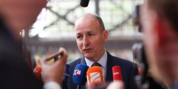 epa10647408 Irish Defense Minister Micheal Martin speaks before meeting of EU Foreign Affairs Council in its defence configuration in Brussels, Belgium, 23 May 2023. EU High Representative for Foreign Affairs and Security Policy Josep Borrell will chair a meeting of the EU Foreign Affairs Council in its defence configuration for discussions that will mainly focus on the EU support to Ukraine.  EPA/OLIVIER HOSLET